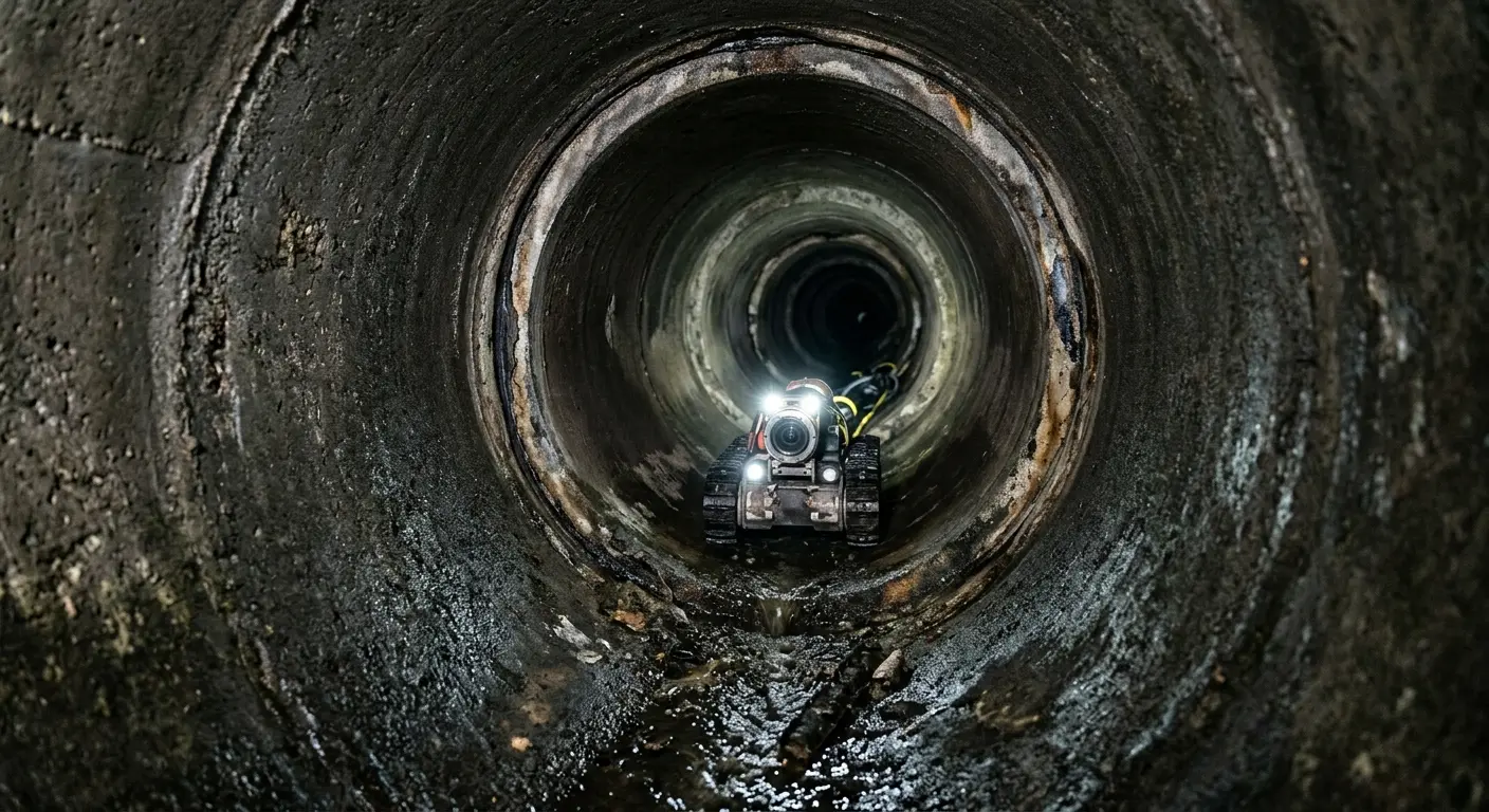 Robotic sewer camera inspecting pipe interior for Drain Snake Service in Shelby