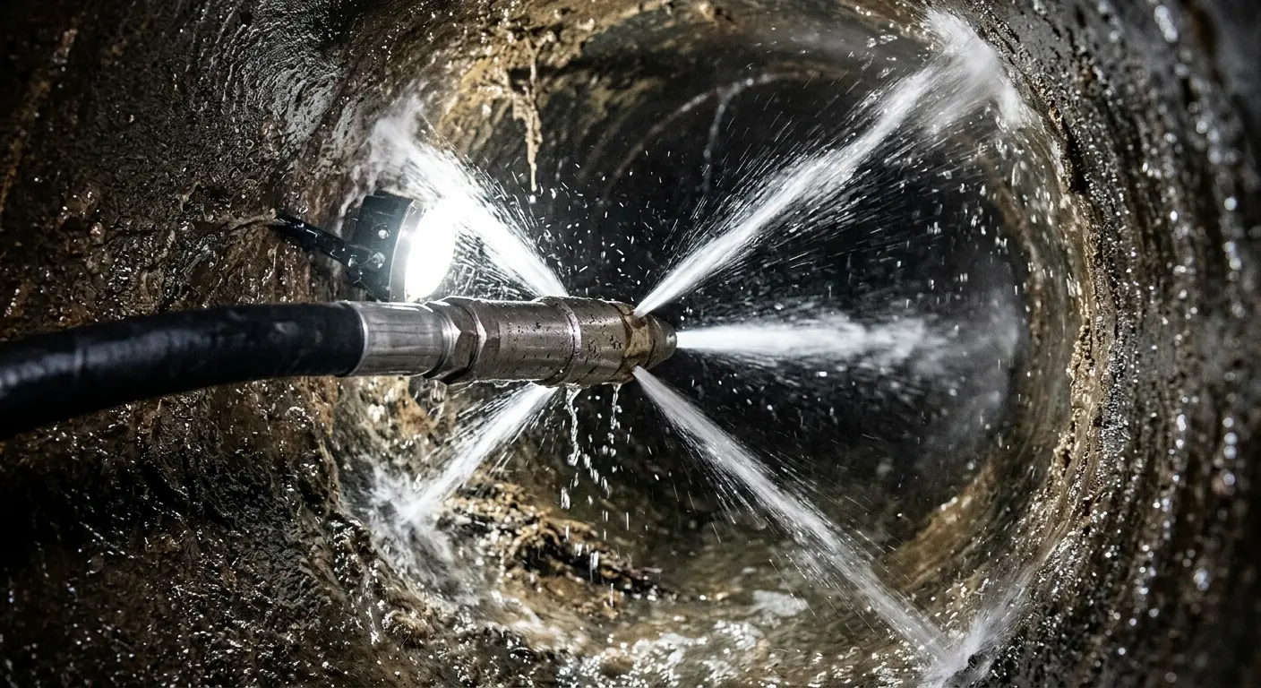 High-pressure hydro jetting nozzle cleaning sewer pipe for Sewer Line Relining in Shelby